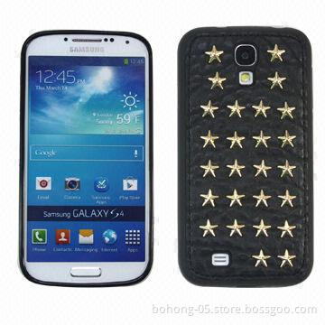 TPU Cases for Samsung S4, Rivet Fastened, PU Sticking, Stitching Technology, 4 Designs Available